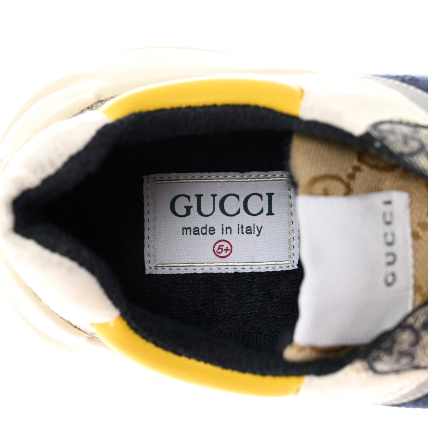 GG Supreme Monogram Mix Monogram Mens Rhyton Sneakers 5.5 London Blue Beige Sun Yellow