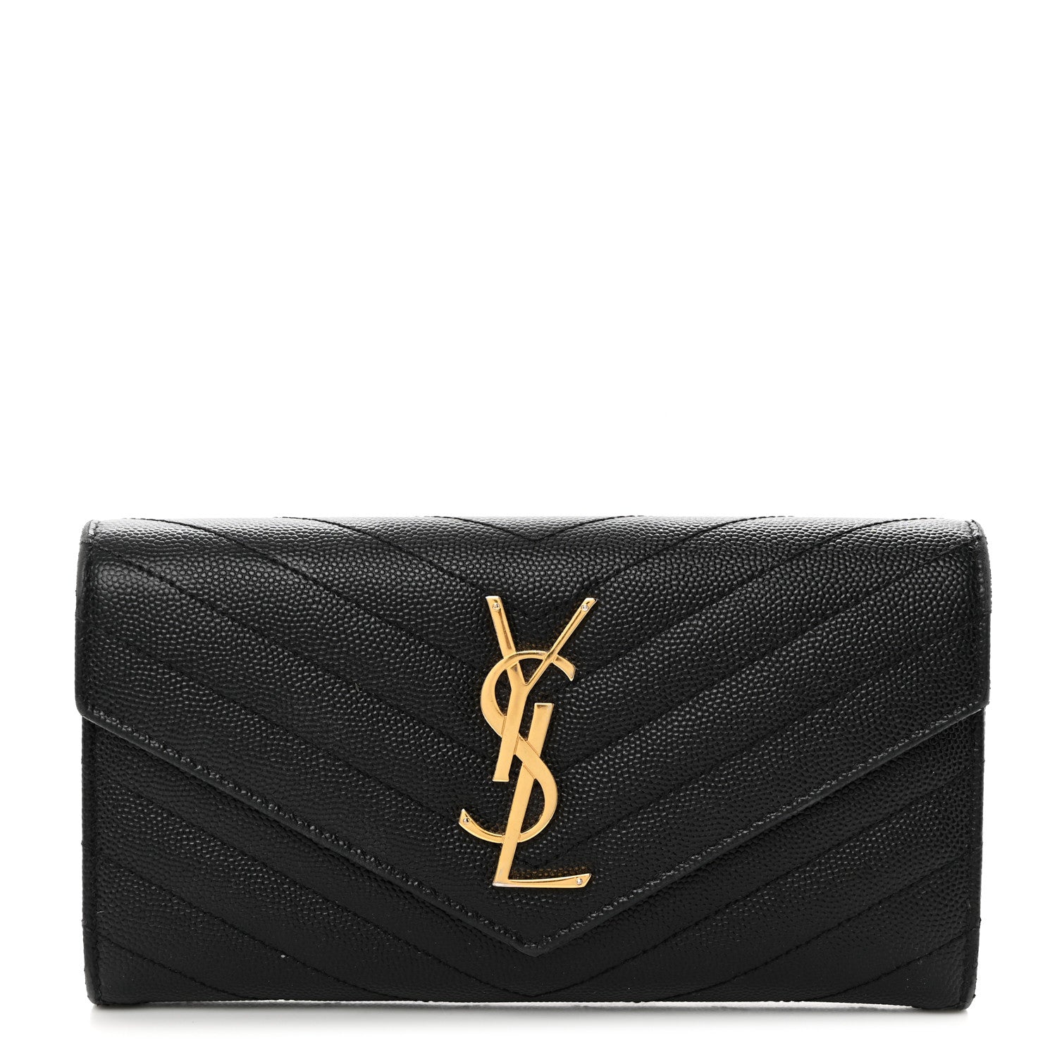 Saint Laurent SAINT LAURENT Grain De Poudre Matelasse Chevron Monogram Flap Wallet Black 1 of 7