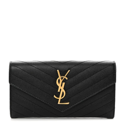 Saint Laurent SAINT LAURENT Grain De Poudre Matelasse Chevron Monogram Flap Wallet Black 1 of 7