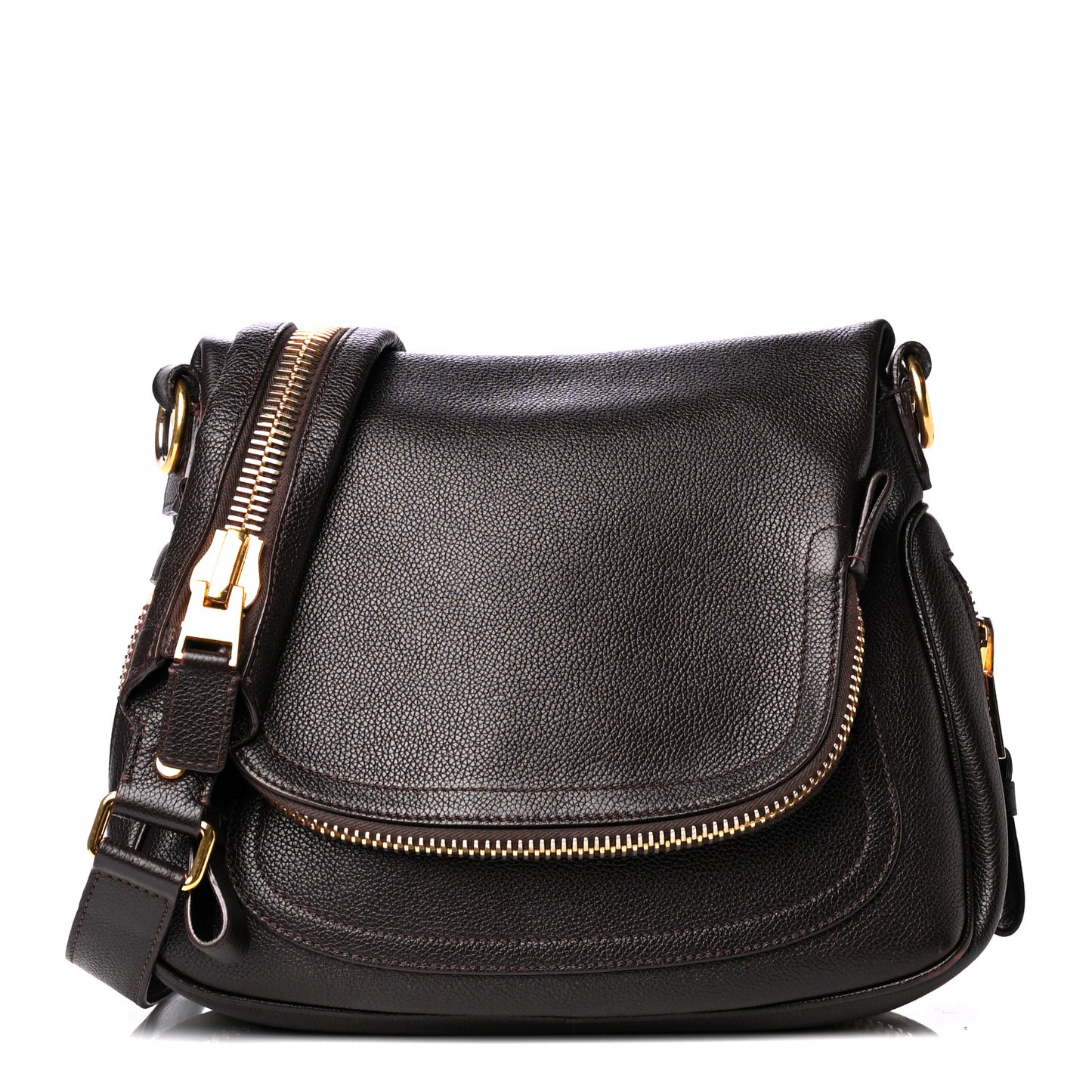 Grained Calfskin Medium Jennifer Crossbody Bag Brown