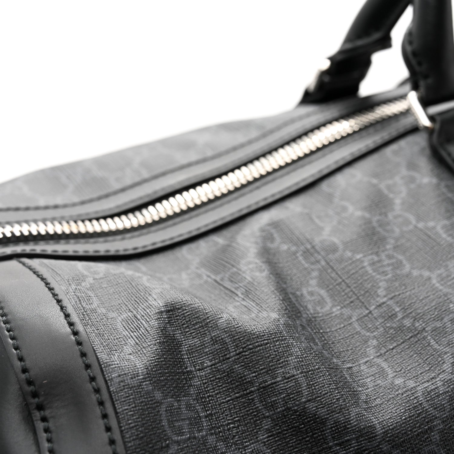 Gucci Soft GG Supreme Monogram Appia Calfskin Web Large Carry On Duffle Bag Black Grey 12 of 14