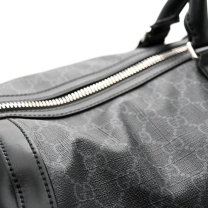 Gucci Soft GG Supreme Monogram Appia Calfskin Web Large Carry On Duffle Bag Black Grey 12 of 14