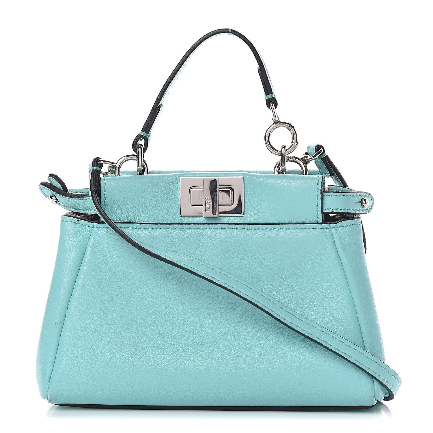 Fendi Shiny Nappa Micro Peekaboo Iconic Satchel Turchese Egiz 1 of 11