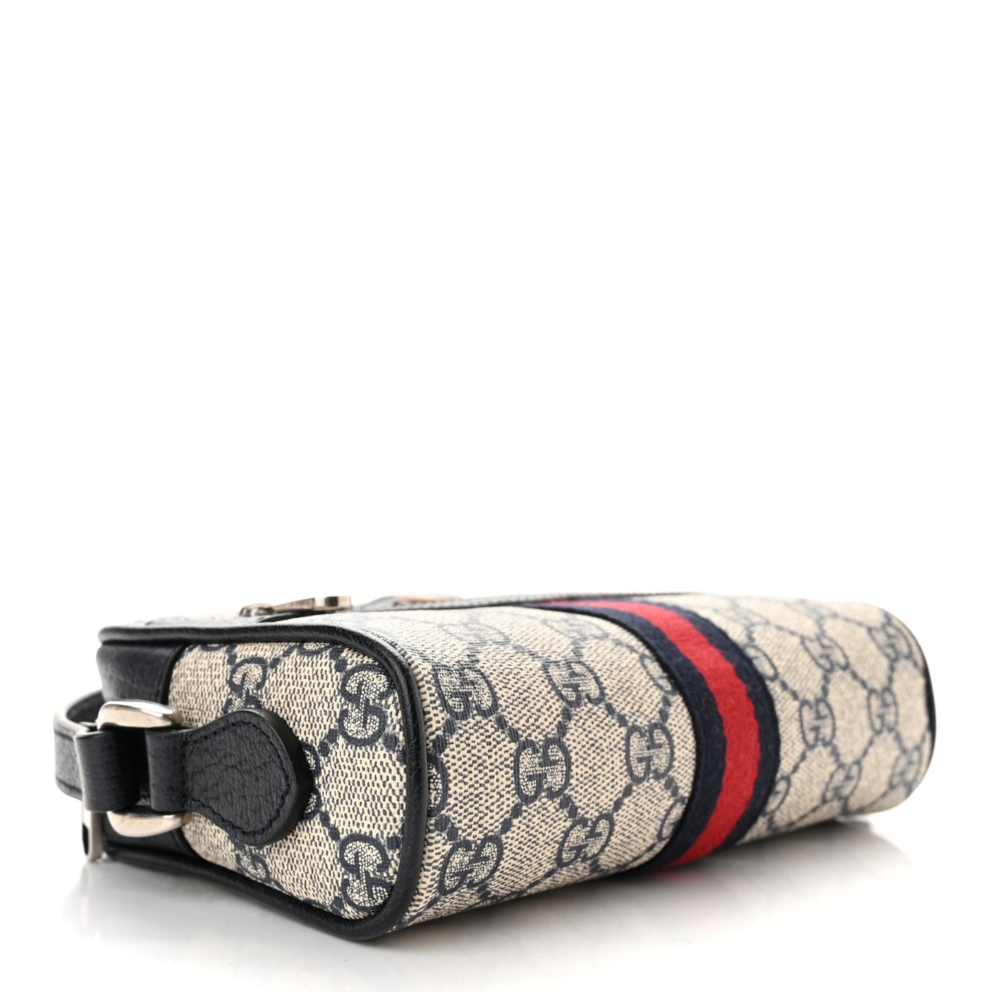 GG Supreme Monogram Textured Dollar Calfskin Web Mini Ophidia Shoulder Bag Beige Blue