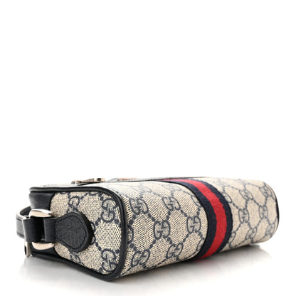 Gucci GG Supreme Monogram Textured Dollar Calfskin Web Mini Ophidia Shoulder Bag Beige Blue 4 of 10