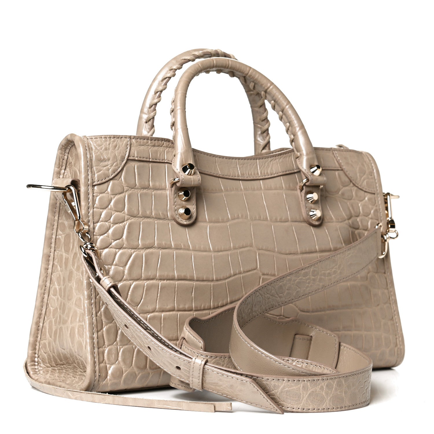 Balenciaga Calfskin Crocodile Embossed Classic Gold Hardware S City Beige Latte 3 of 9