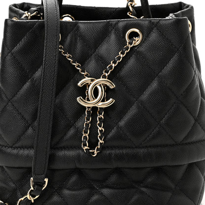Chanel Caviar Quilted Rolled Up Bucket Drawstring Bag Black 7 of 9