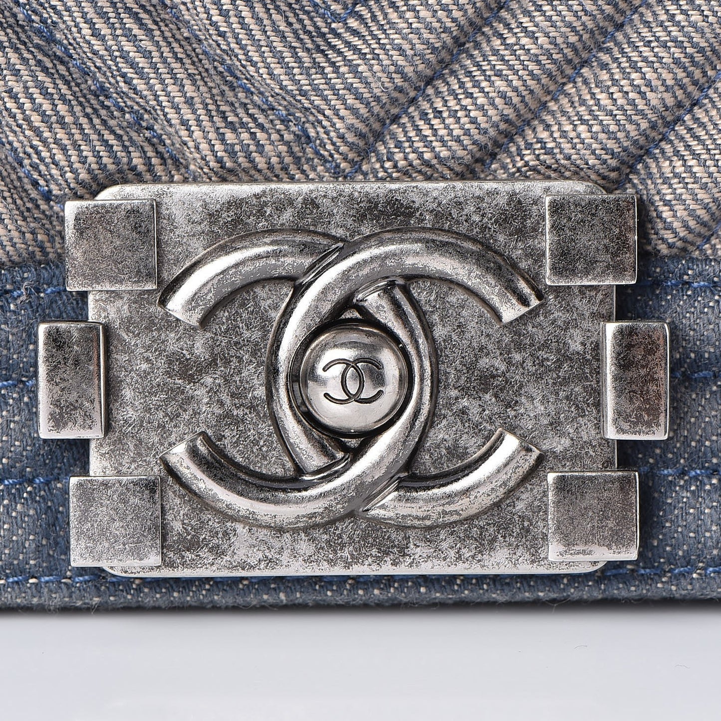 Denim Chevron Quilted Medium Boy Flap Blue