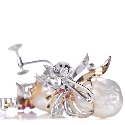 Mikimoto 18K Yellow Gold 14K White Gold Diamond Ruby Baroque Pearl Screw Back Earrings 4 of 4