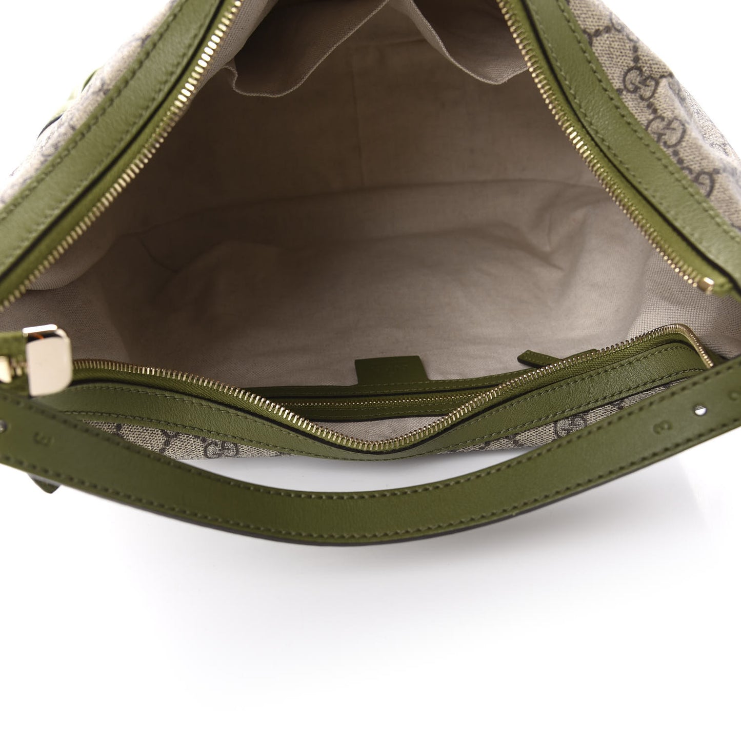 GG Supreme Monogram Margaux Calfskin Medium Nice Hobo Beige Ebony Green