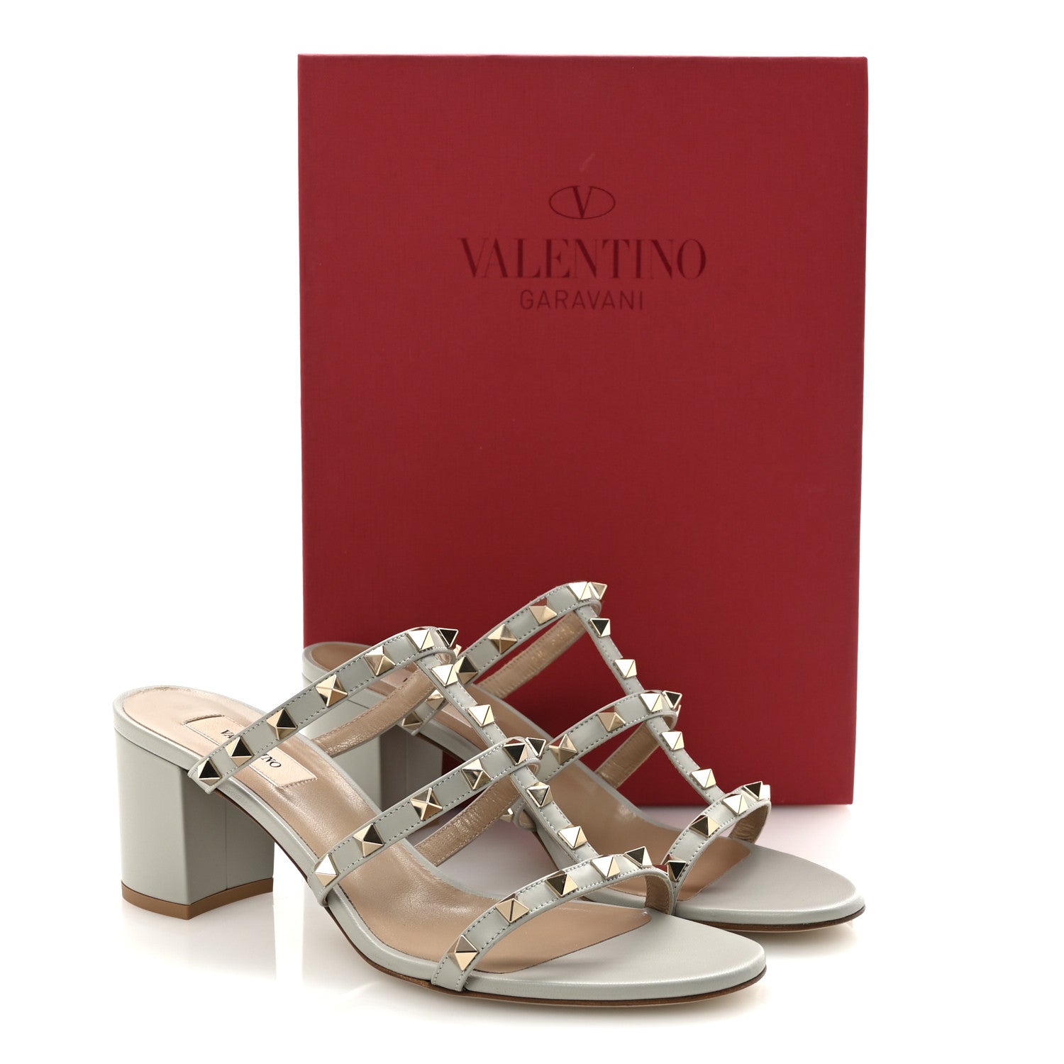 Valentino Garavani Calfskin Rockstud 60mm Caged Slide Sandals 40 Opal Grey 10 of 10