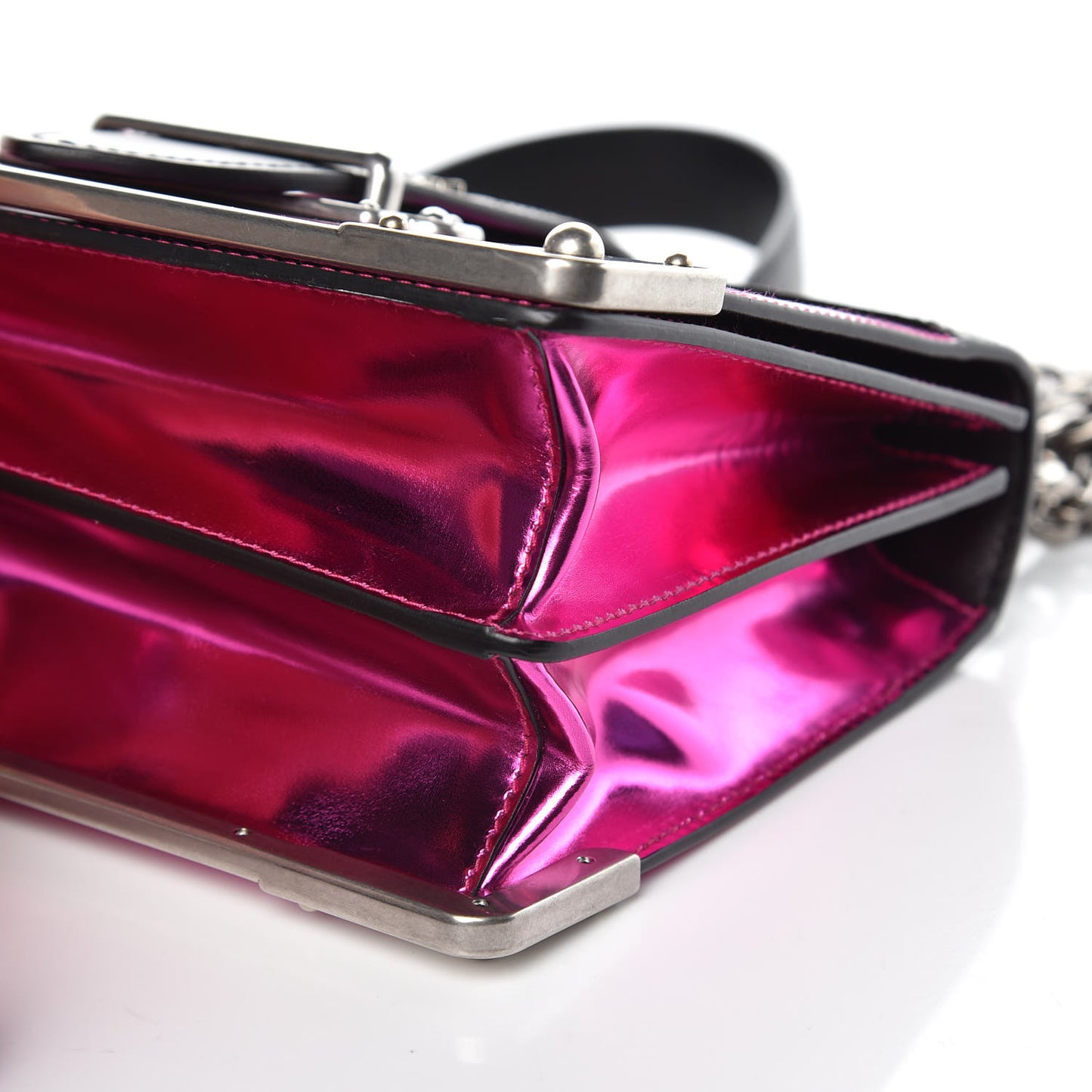 Metallic Vitello Saffiano Cahier Bag Fuxia Black