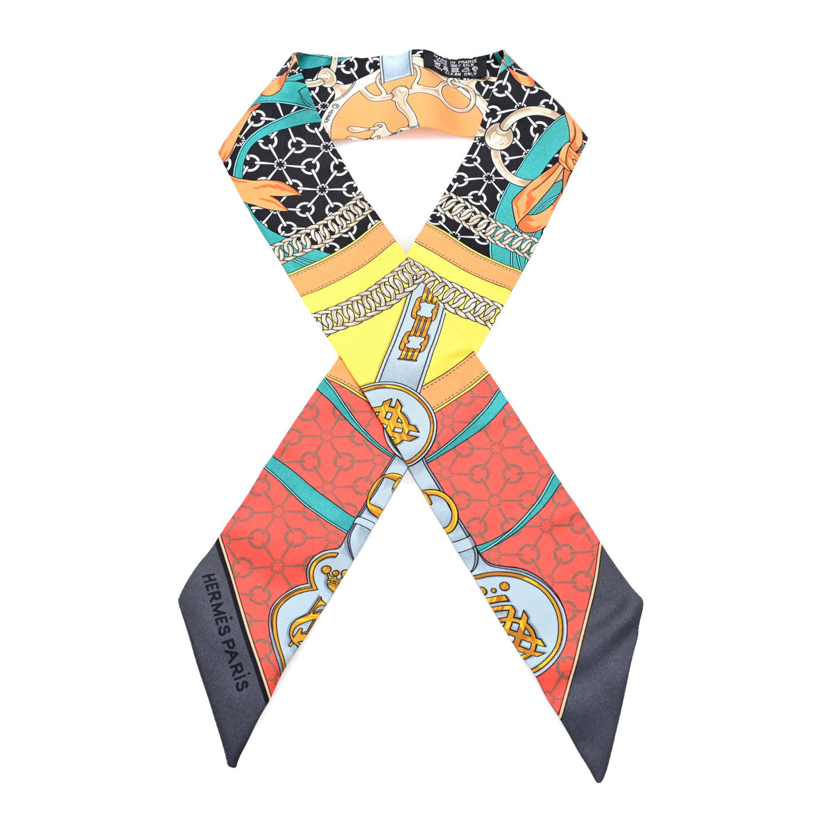 Hermes Silk La Promenade Du Matin Twilly Orange Jaune Black 1 of 3