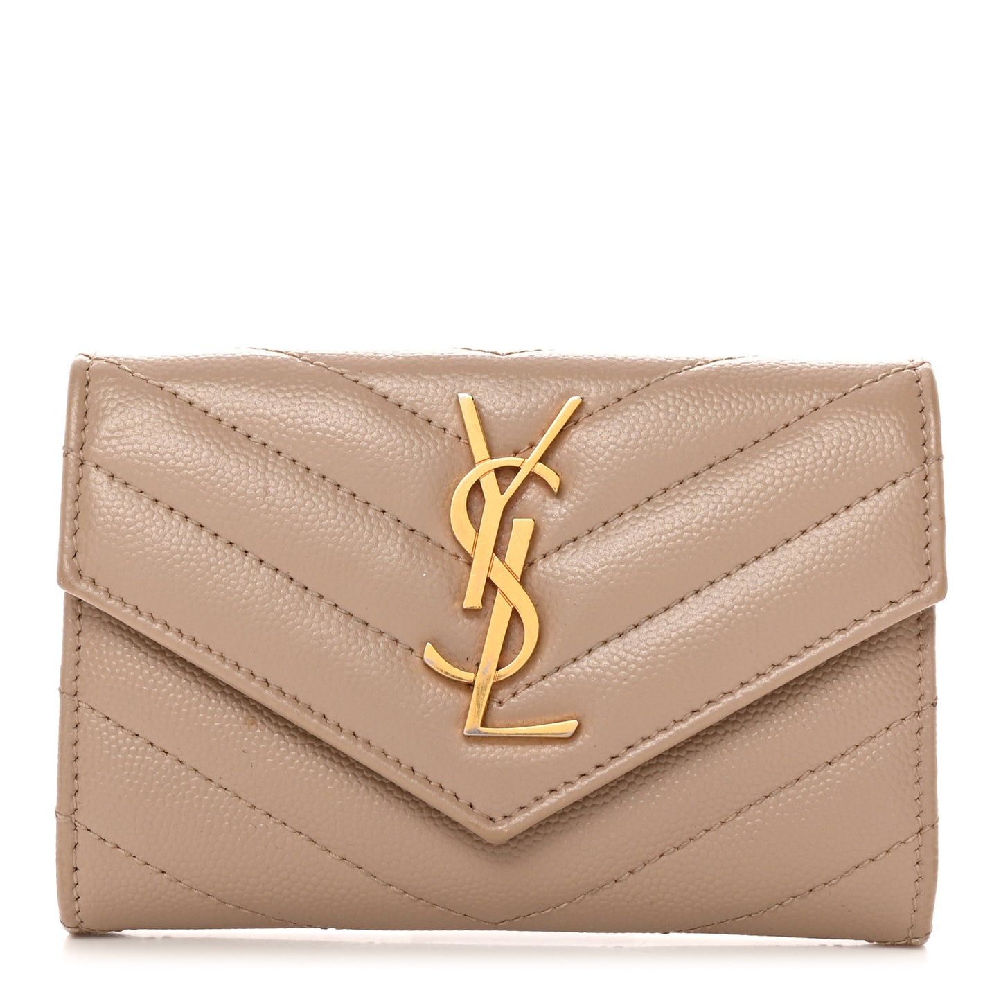 Grain De Poudre Matelasse Chevron Small Monogram Envelope Wallet Dark Beige