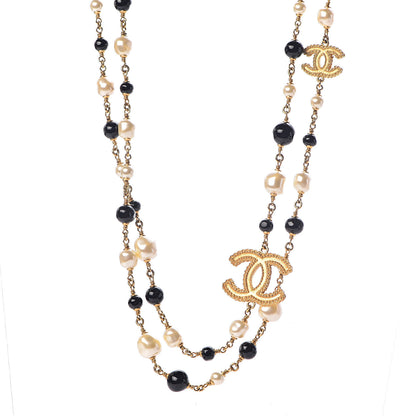 Chanel Pearl Bead CC Long Necklace Black Gold 1 of 5