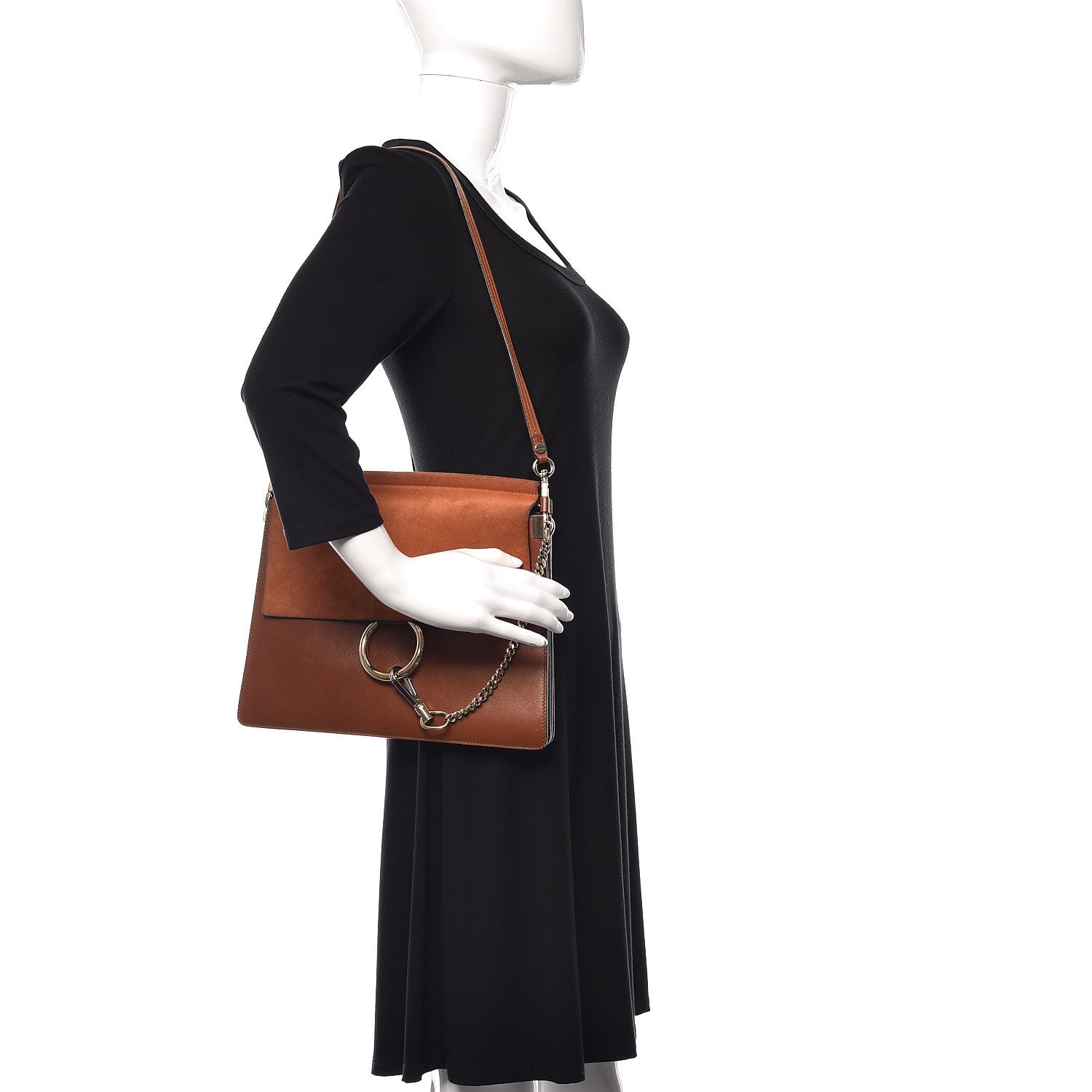 Chloe Suede Calfskin Medium Faye Shoulder Bag Tobacco 2 of 19