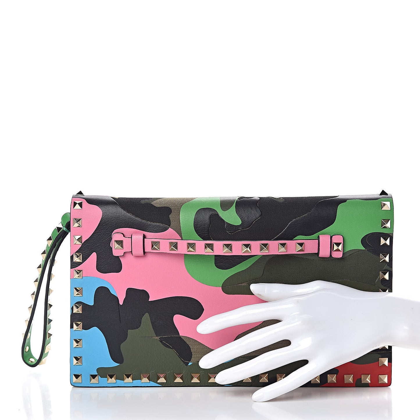Nappa Canvas Camouflage Rockstud Wristlet Clutch Army Green Ninphea Parrot