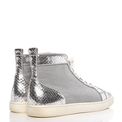 Christian Louboutin Mens Metallic Mesh Python Calfskin Embossed Louis Flat Sneakers 45 Silver 4 of 12
