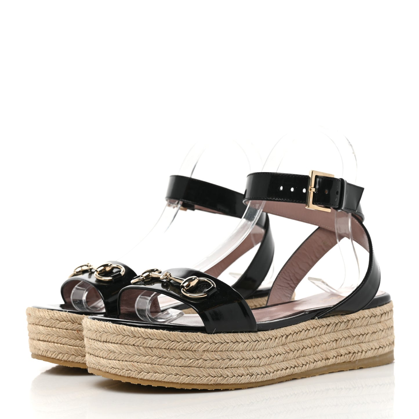 Patent Horsebit Espadrille Sandals 37 Black