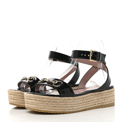 Gucci Patent Horsebit Espadrille Sandals 37 Black 3 of 9