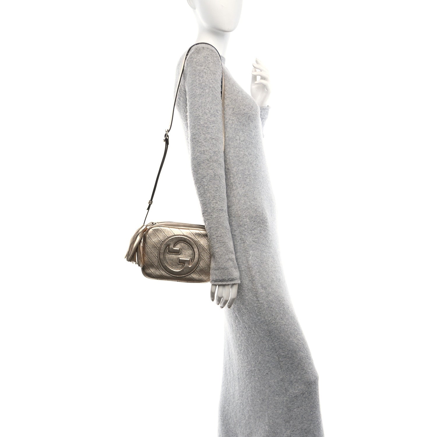 Gucci Metallic Sakai Be Green Calfskin Diagonal Stitched Small Blondie Shoulder Bag Golden Beige 2 of 10
