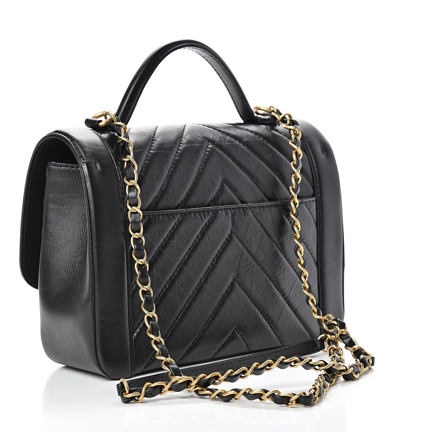 Chanel Calfskin Chevron Quilted Top Handle Flap Black 2 of 10