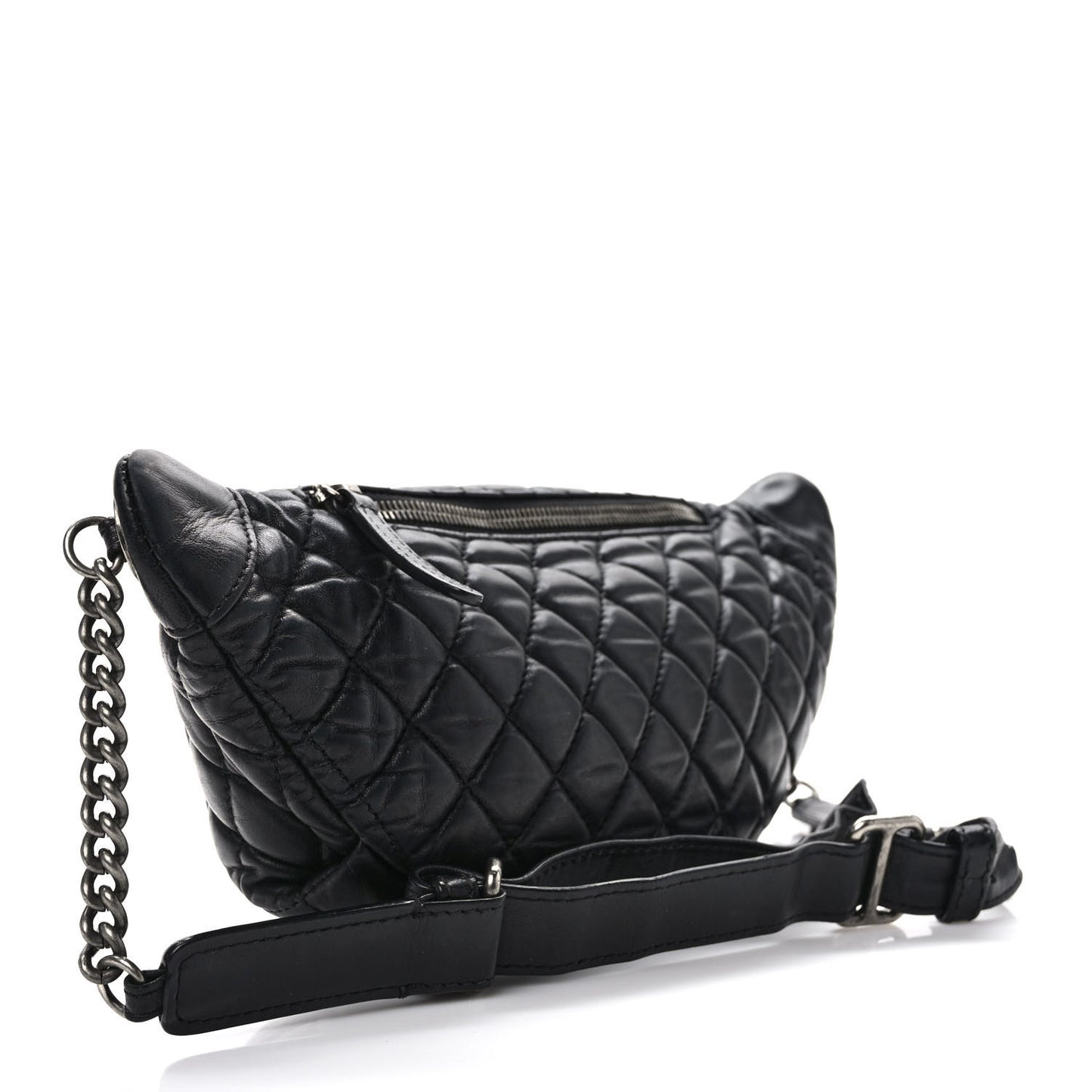 Lambskin Quilted Banane Waist Bag Fanny Pack Black