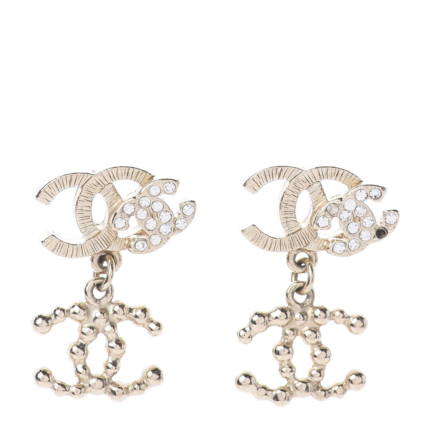 Crystal CC Drop Earrings Gold