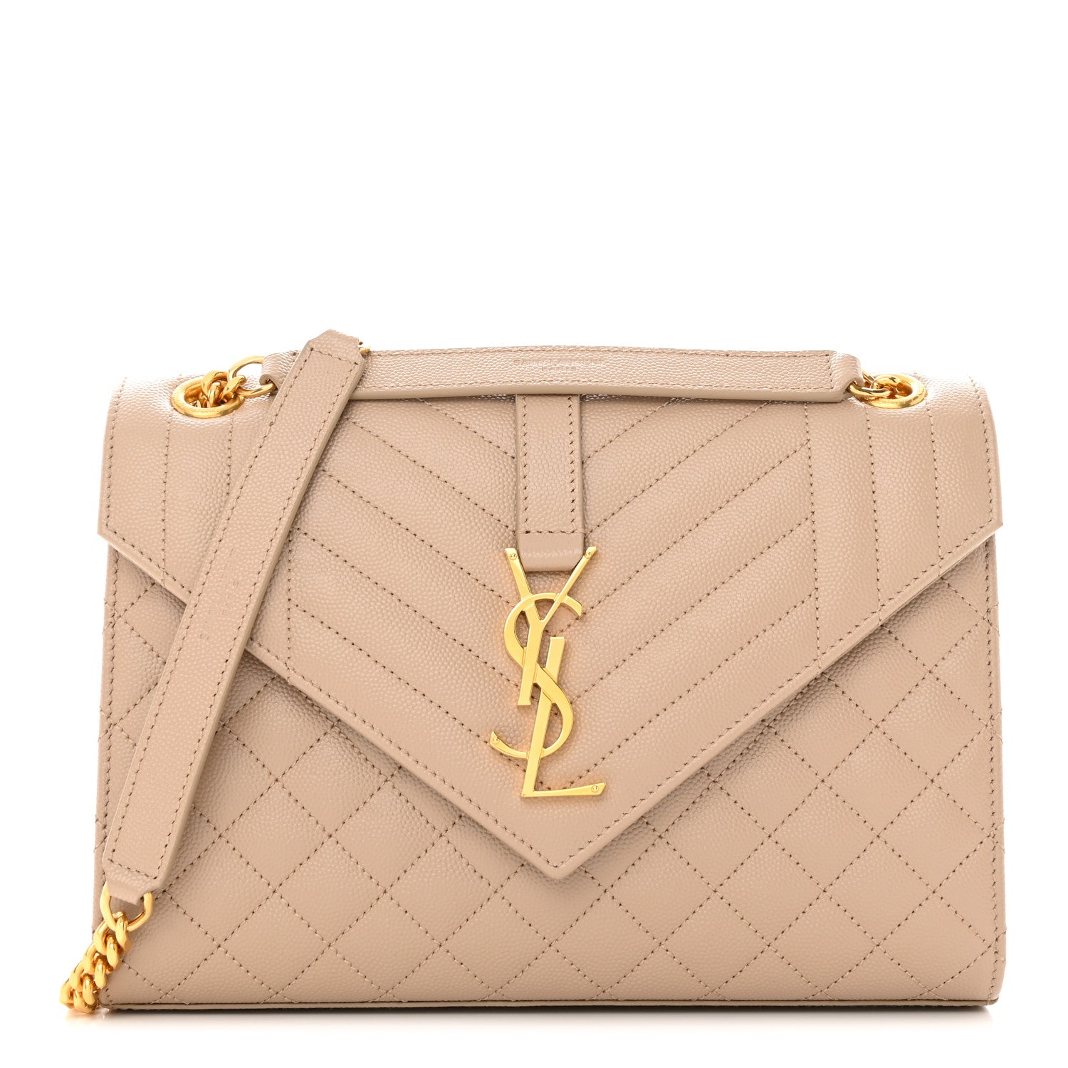 Saint Laurent Grain De Poudre Textured Mixed Matelasse Medium Triquilt Monogram Satchel Dark Beige 1 of 14