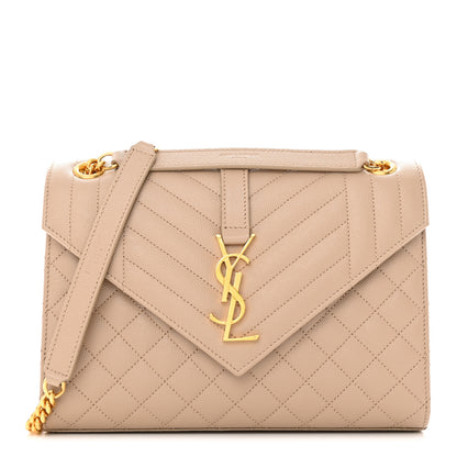 Saint Laurent Grain De Poudre Textured Mixed Matelasse Medium Triquilt Monogram Satchel Dark Beige 1 of 14
