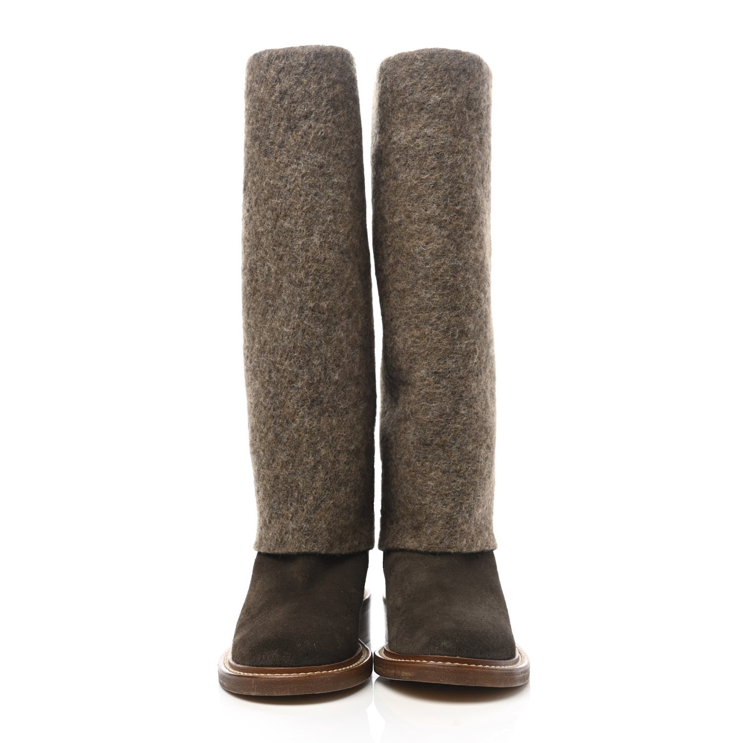 Chanel Suede Calfskin Wool CC Fold Over High Boots 35.5 Dark Brown 2 of 9