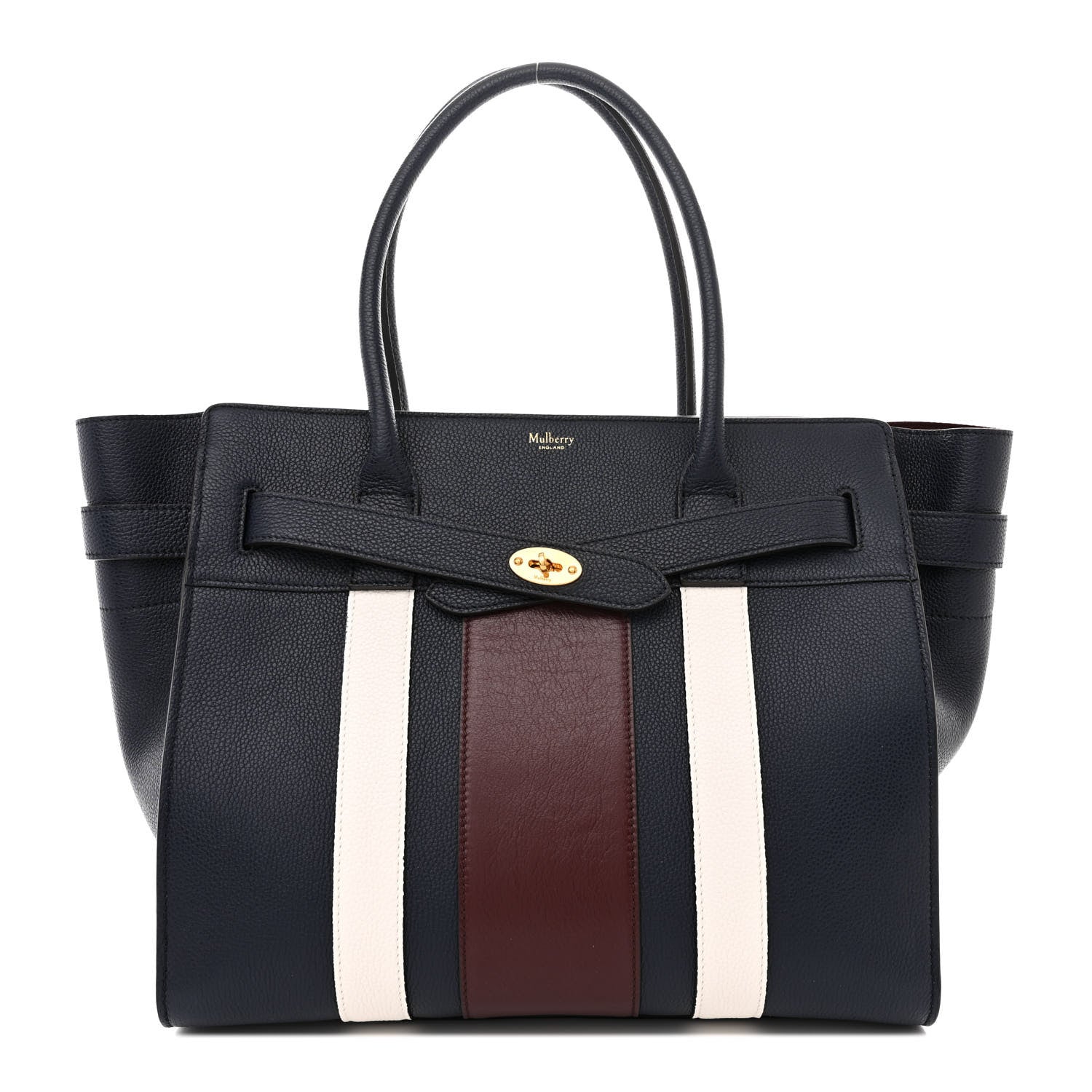 Mulberry Classic Grain College Stripe Zipped Bayswater Midnight White 1 of 10