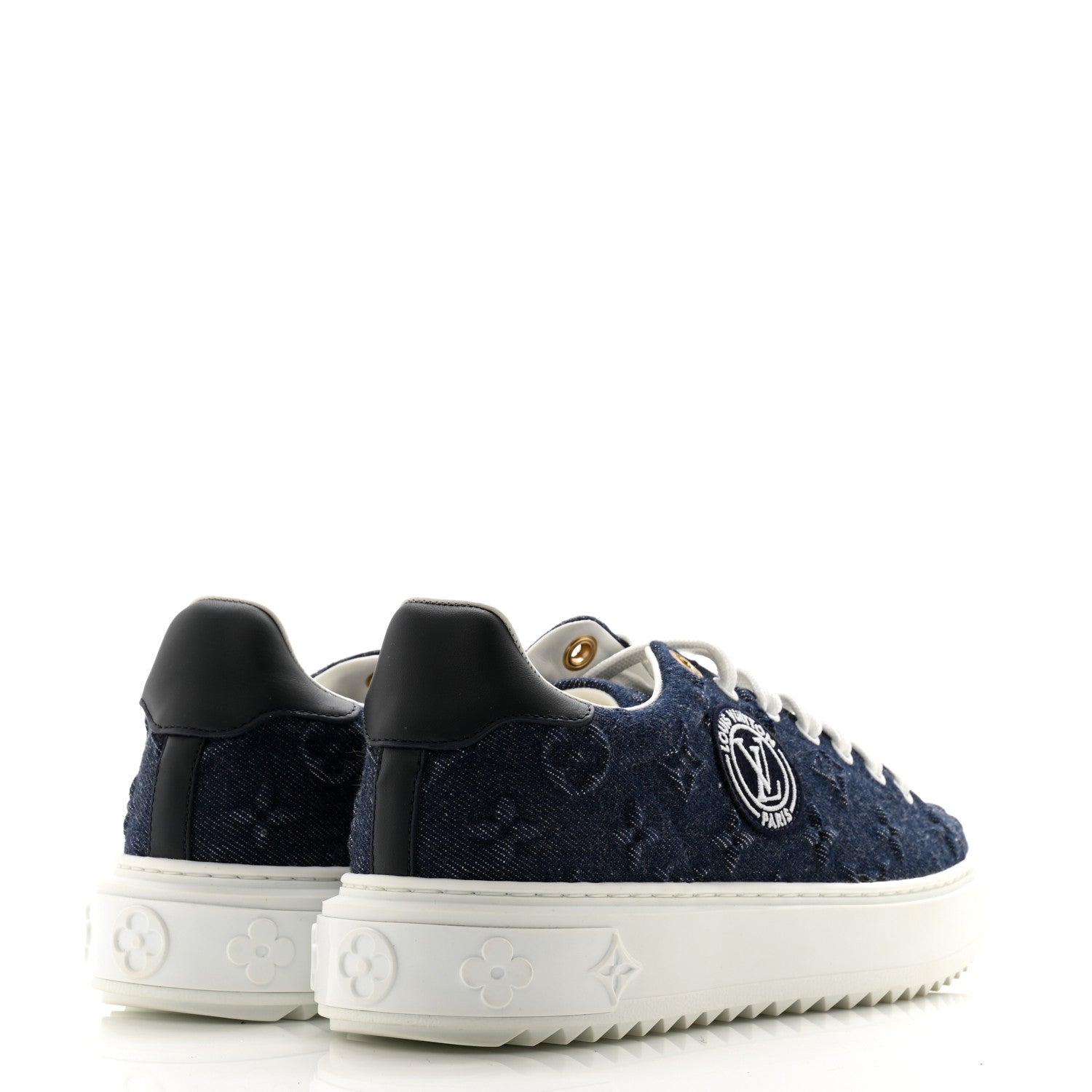 Louis Vuitton Denim Monogram Debossed Time Out Sneakers 38 Blue 4 of 9