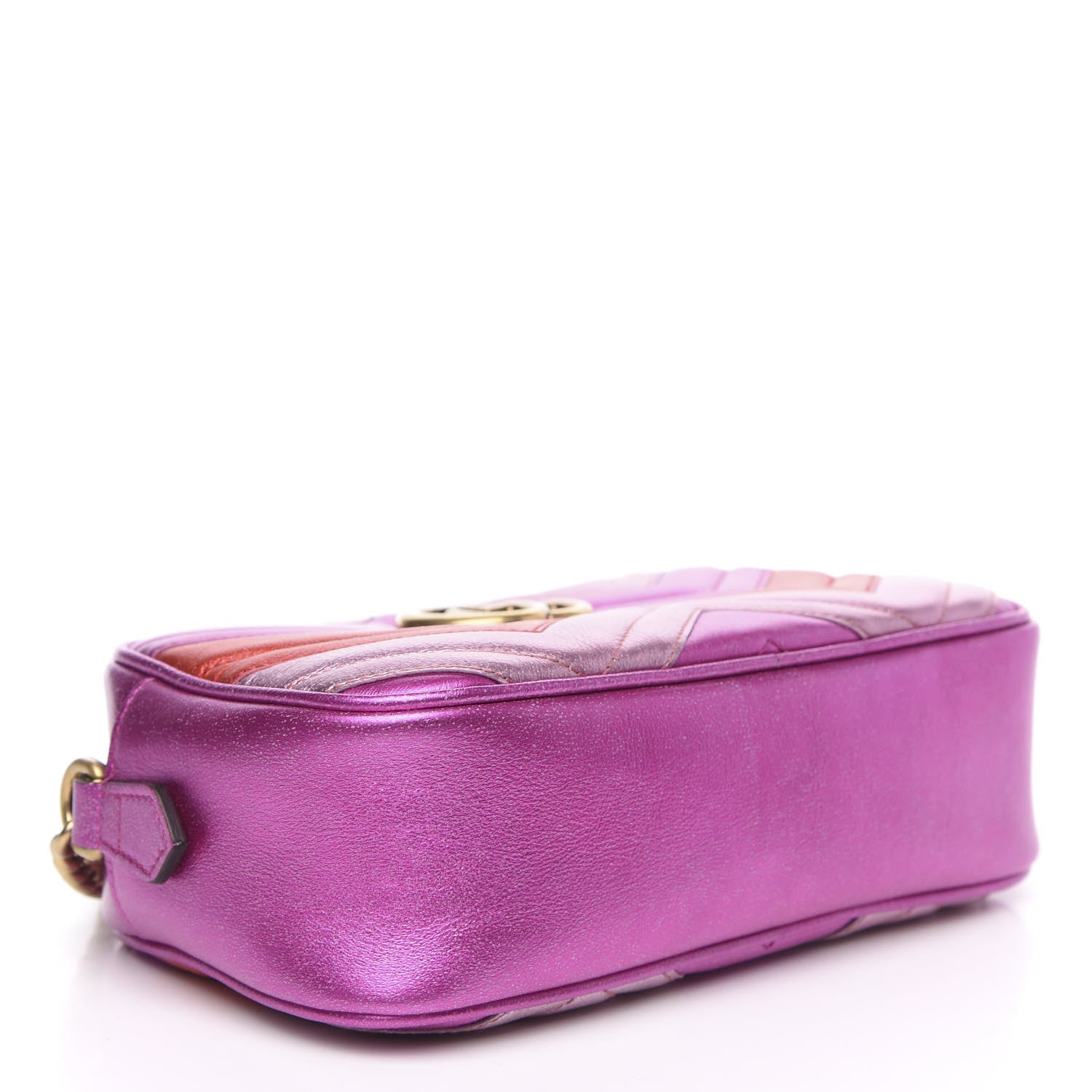 Gucci Laminated Nappa Matelasse Small GG Marmont Chain Shoulder Bag Fuxia Rosso Rosa 4 of 11