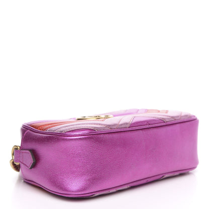 Gucci Laminated Nappa Matelasse Small GG Marmont Chain Shoulder Bag Fuxia Rosso Rosa 4 of 11