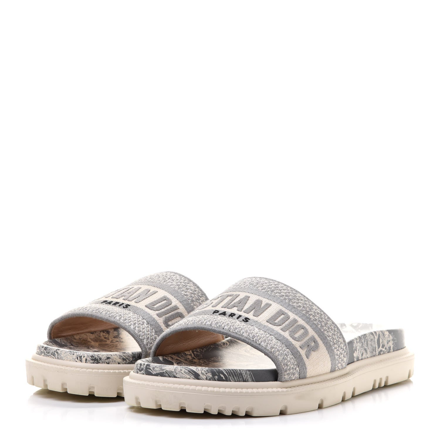 Christian Dior Canvas Toile de Jouy Embroidered Dway 10mm Slide Sandals 36 Off White Grey 3 of 9