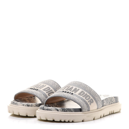 Christian Dior Canvas Toile de Jouy Embroidered Dway 10mm Slide Sandals 36 Off White Grey 3 of 9