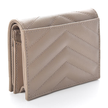 Saint Laurent Grain De Poudre Matelasse Chevron Monogram Card Case Dusty Grey 3 of 8