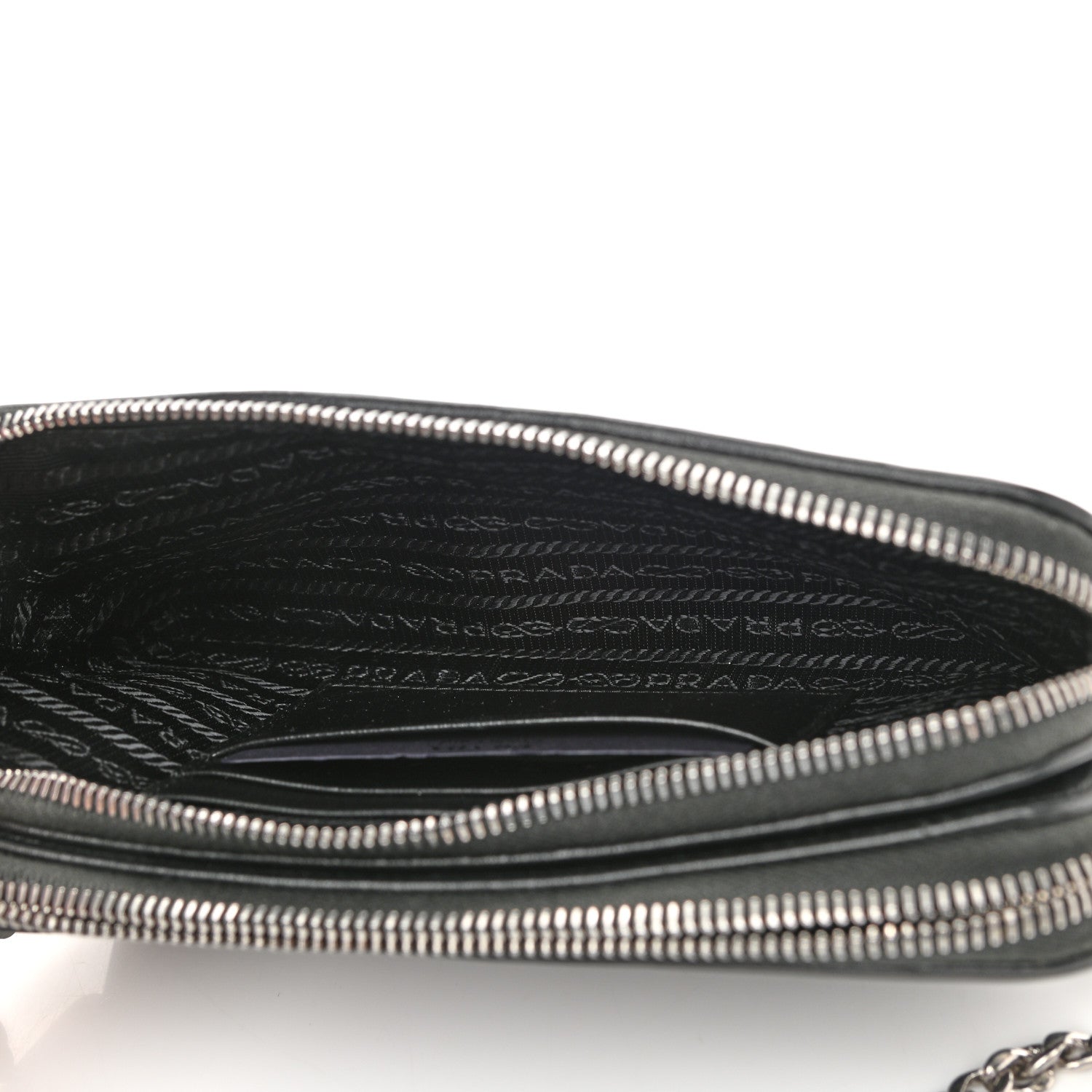 Prada Nappa Impunture Diagramme Mini Double Zip Chain Crossbody Bag Black 5 of 12