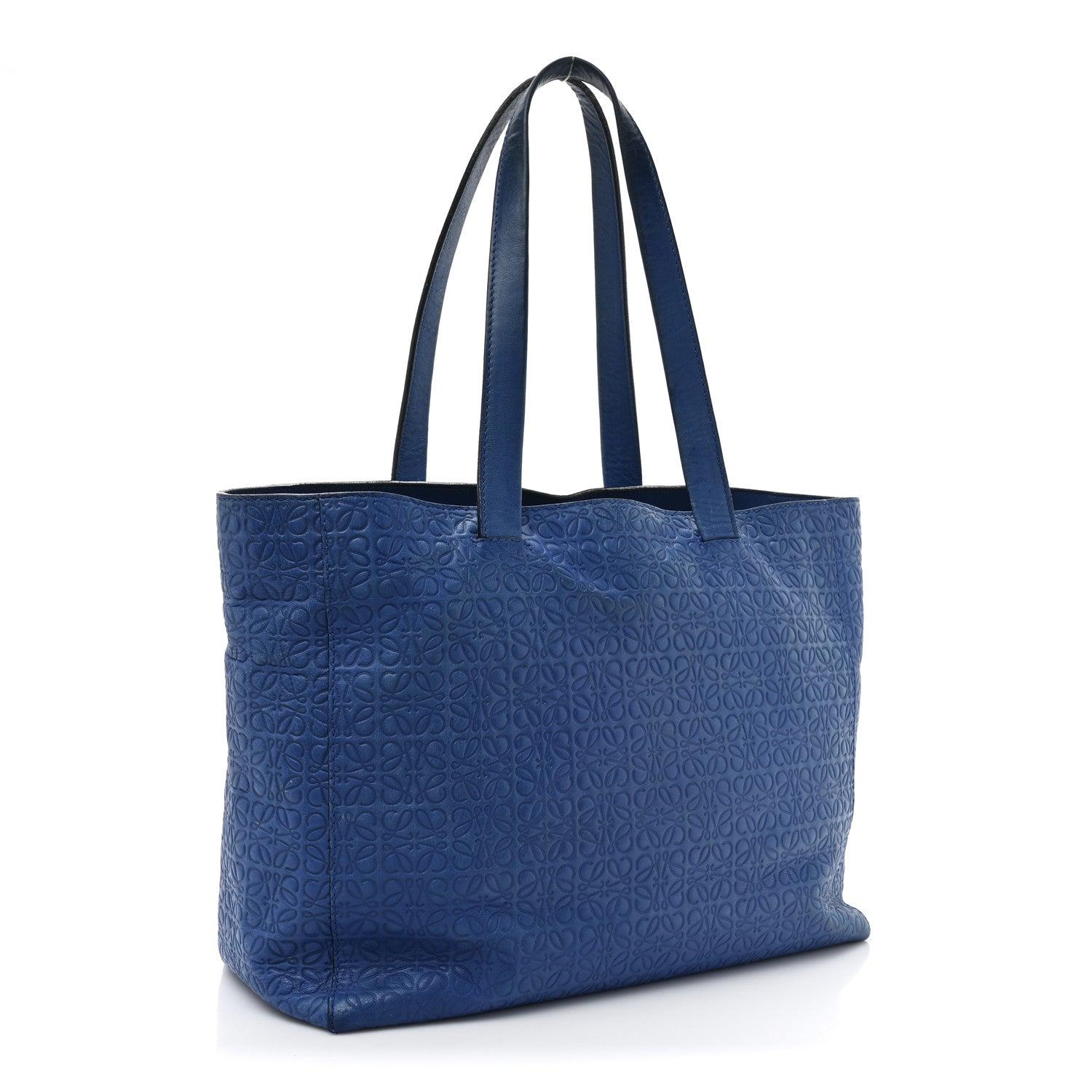 Loewe Calfskin Anagram Embossed Tote Blue 3 of 20