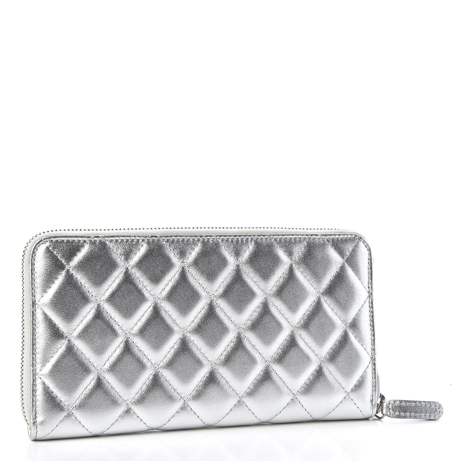Chanel Metallic Lambskin Quilted Large Gusset Zip Around Wallet Silver 2 of 10