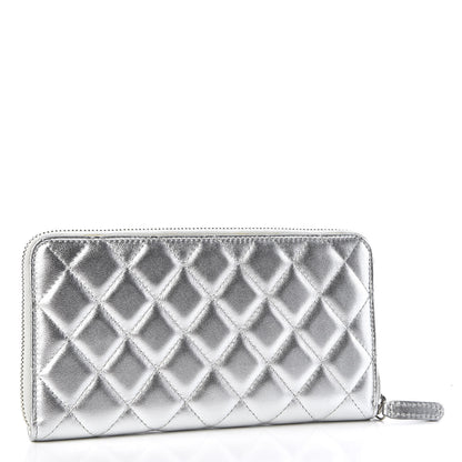 Chanel Metallic Lambskin Quilted Large Gusset Zip Around Wallet Silver 2 of 10