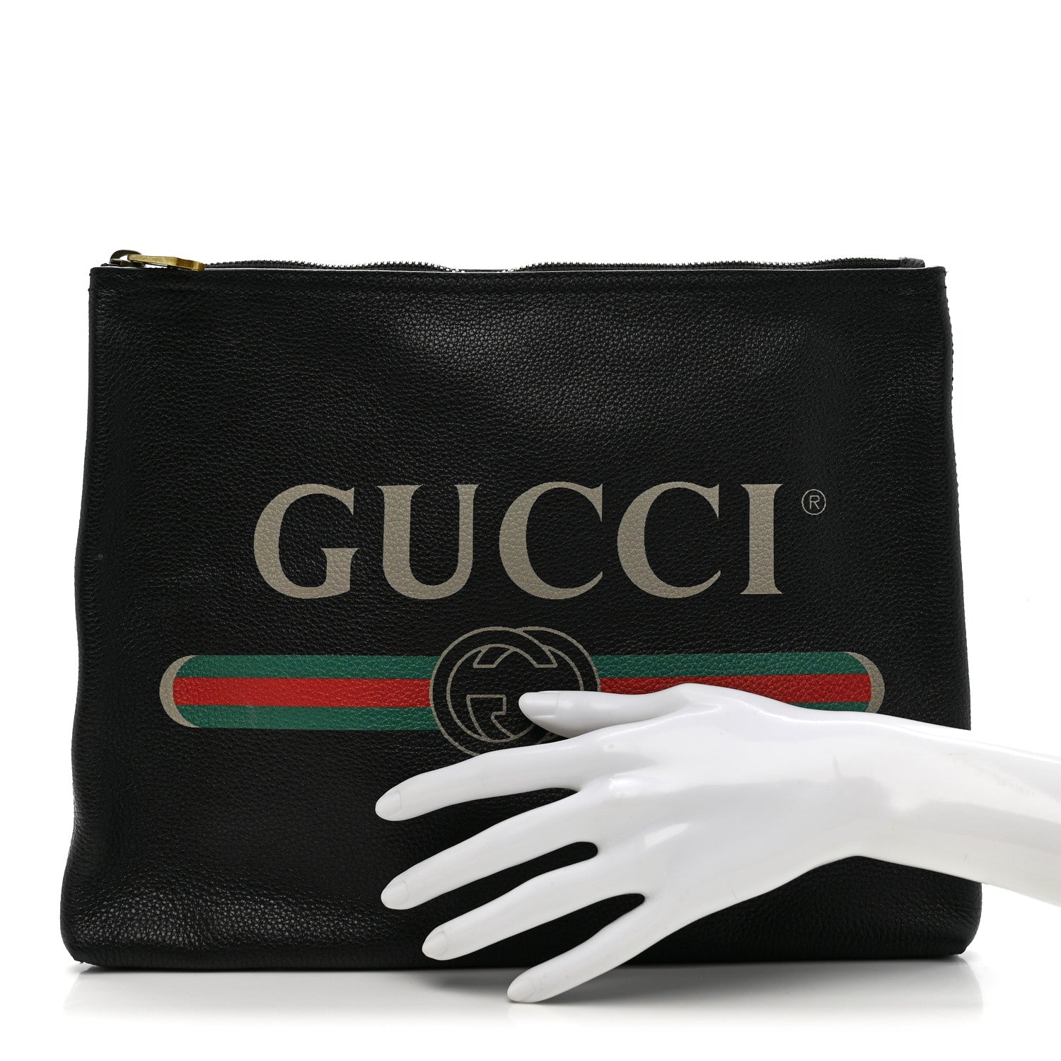 Gucci Pebbled Calfskin Medium Logo Portfolio Clutch Black 2 of 7