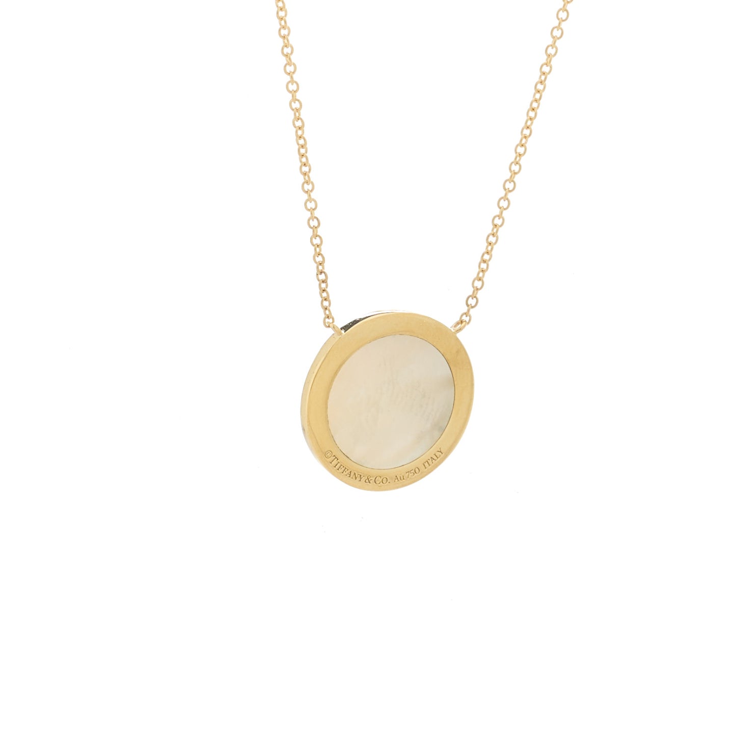 18K Yellow Gold Mother of Pearl T Circle Pendant Necklace