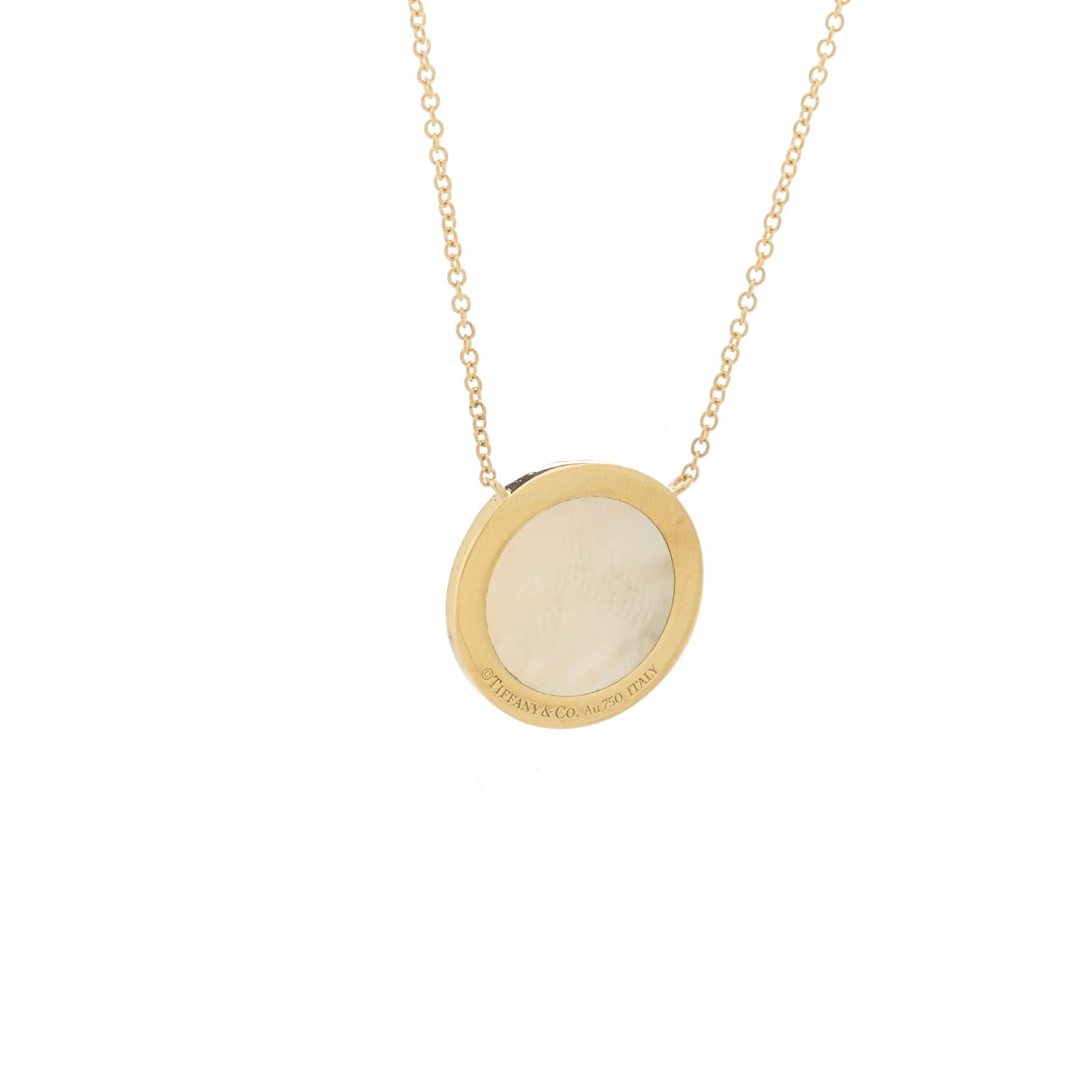 Tiffany 18K Yellow Gold Mother of Pearl T Circle Pendant Necklace 4 of 6