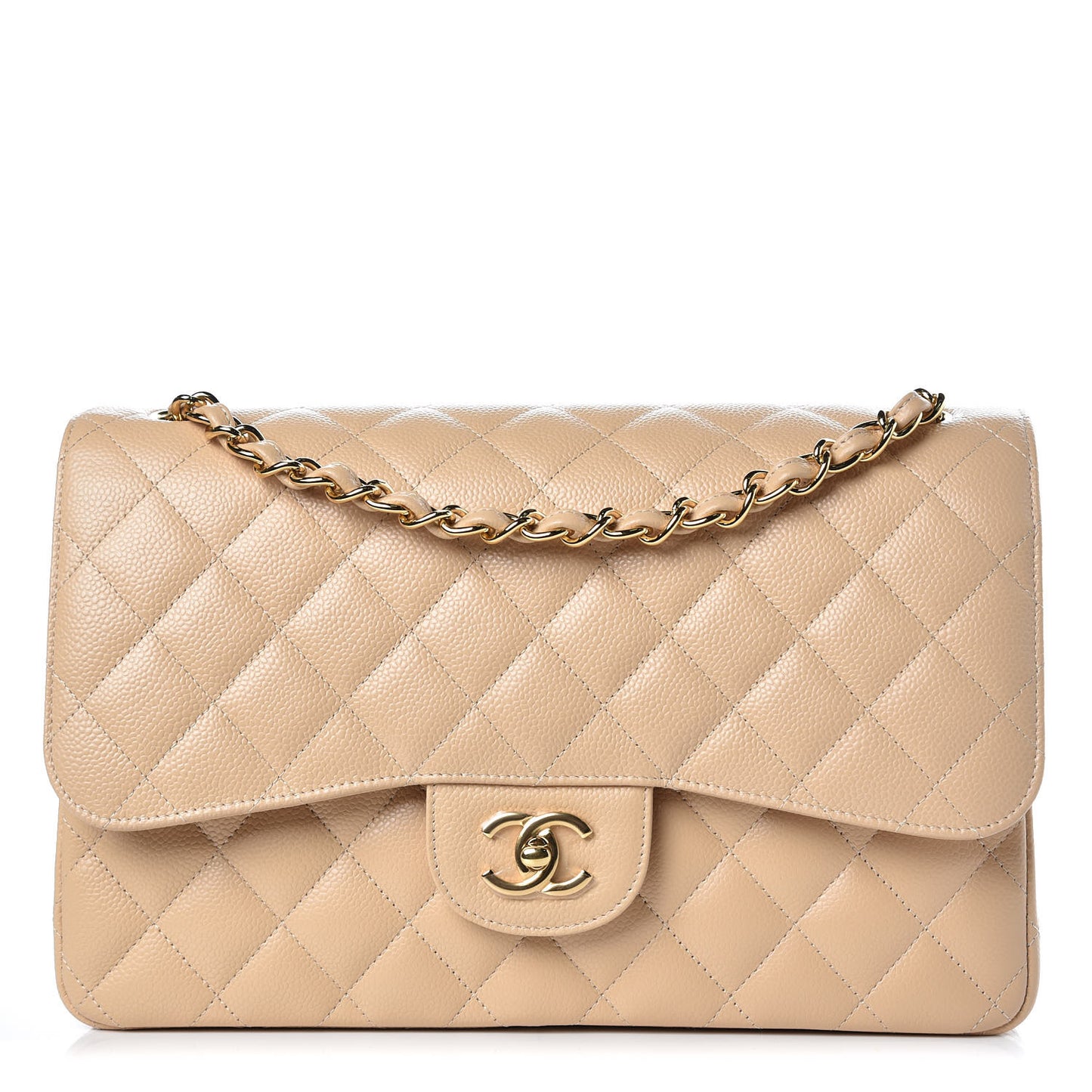 Caviar Quilted Jumbo Double Flap Beige Clair