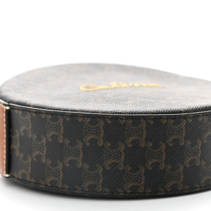 Celine Triomphe Canvas Embroidered Logo Round Purse On Strap Black Tan 9 of 10