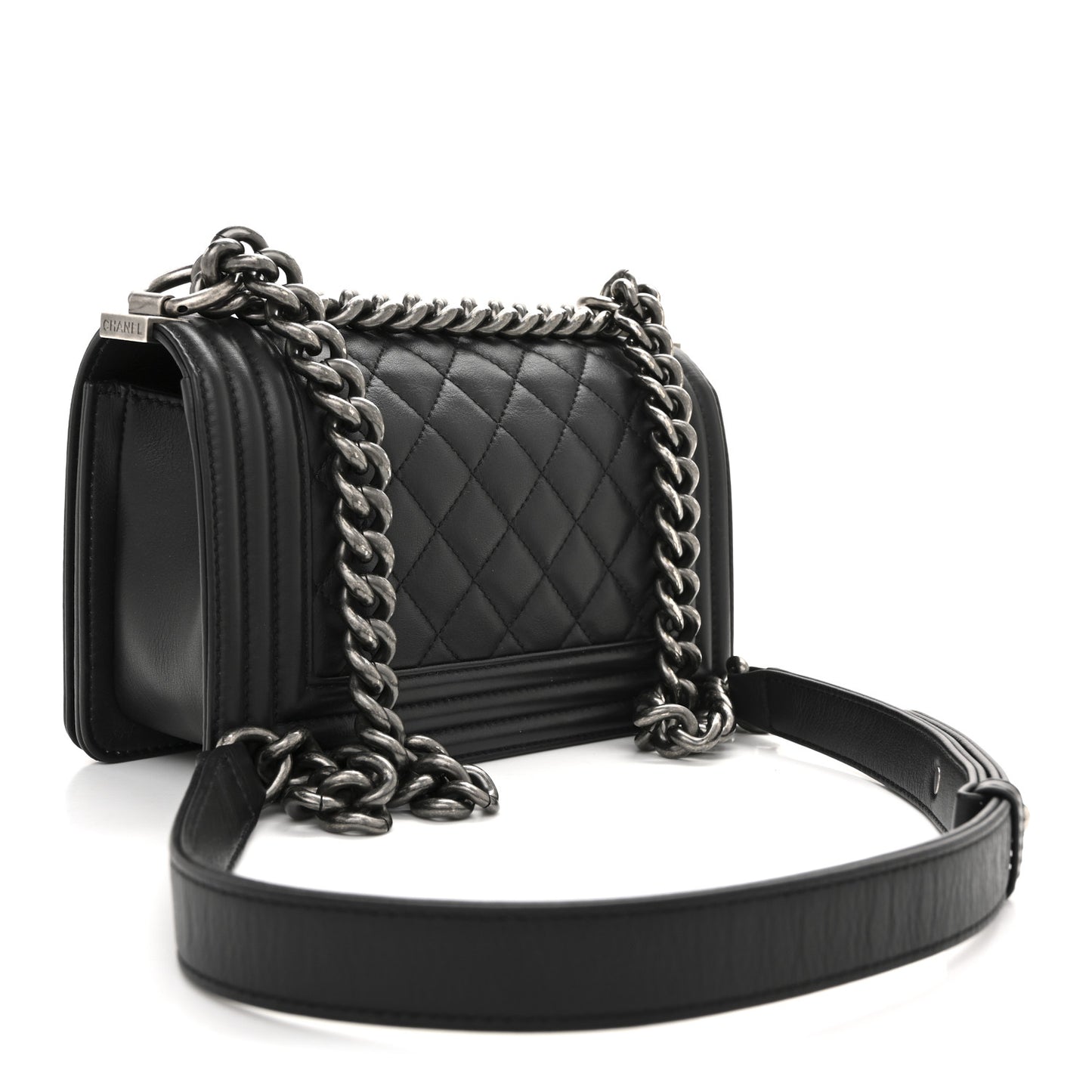Calfskin Quilted Small Boy Flap Black