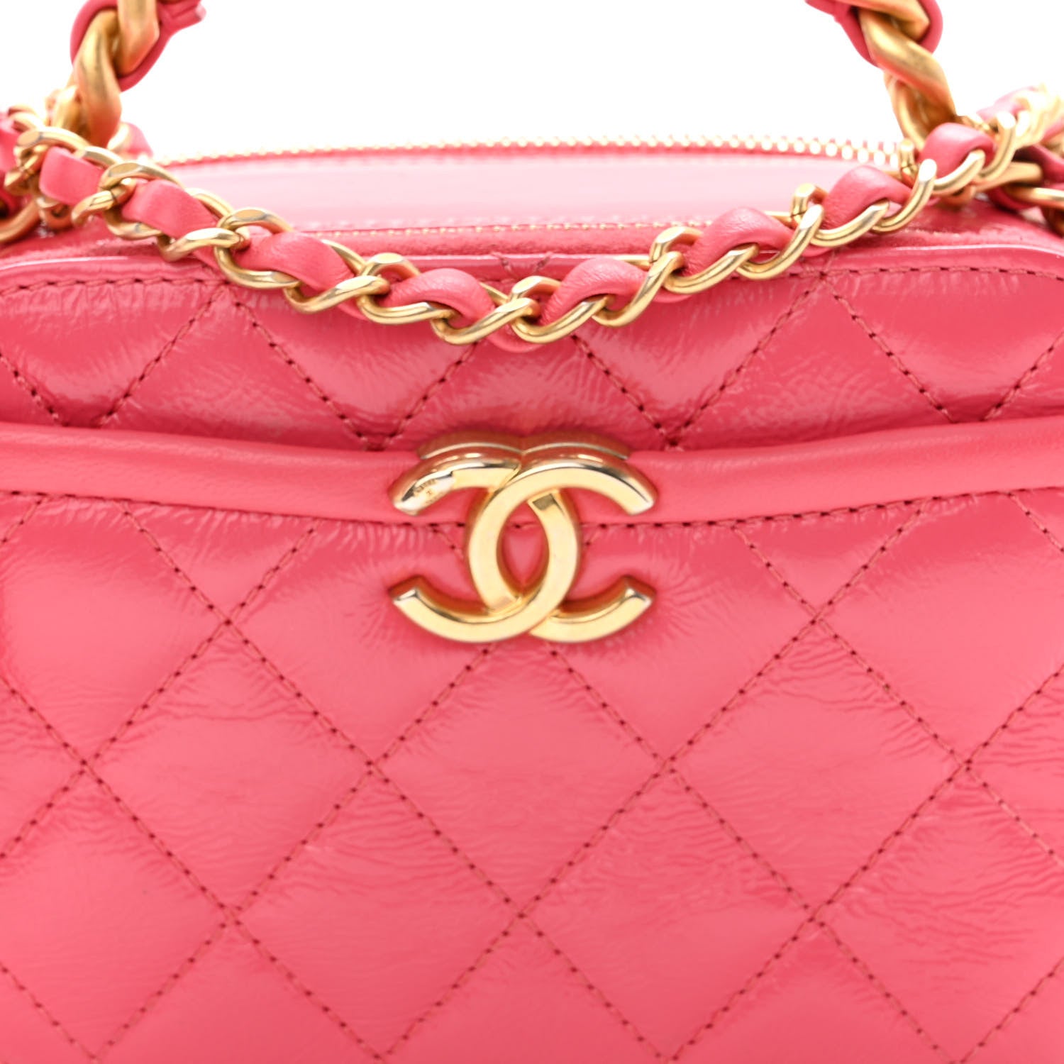 Chanel Crumpled Calfskin Quilted Mini Get Round Top Handle Vanity Case Pink 8 of 10