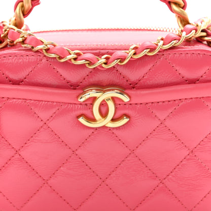 Chanel Crumpled Calfskin Quilted Mini Get Round Top Handle Vanity Case Pink 8 of 10